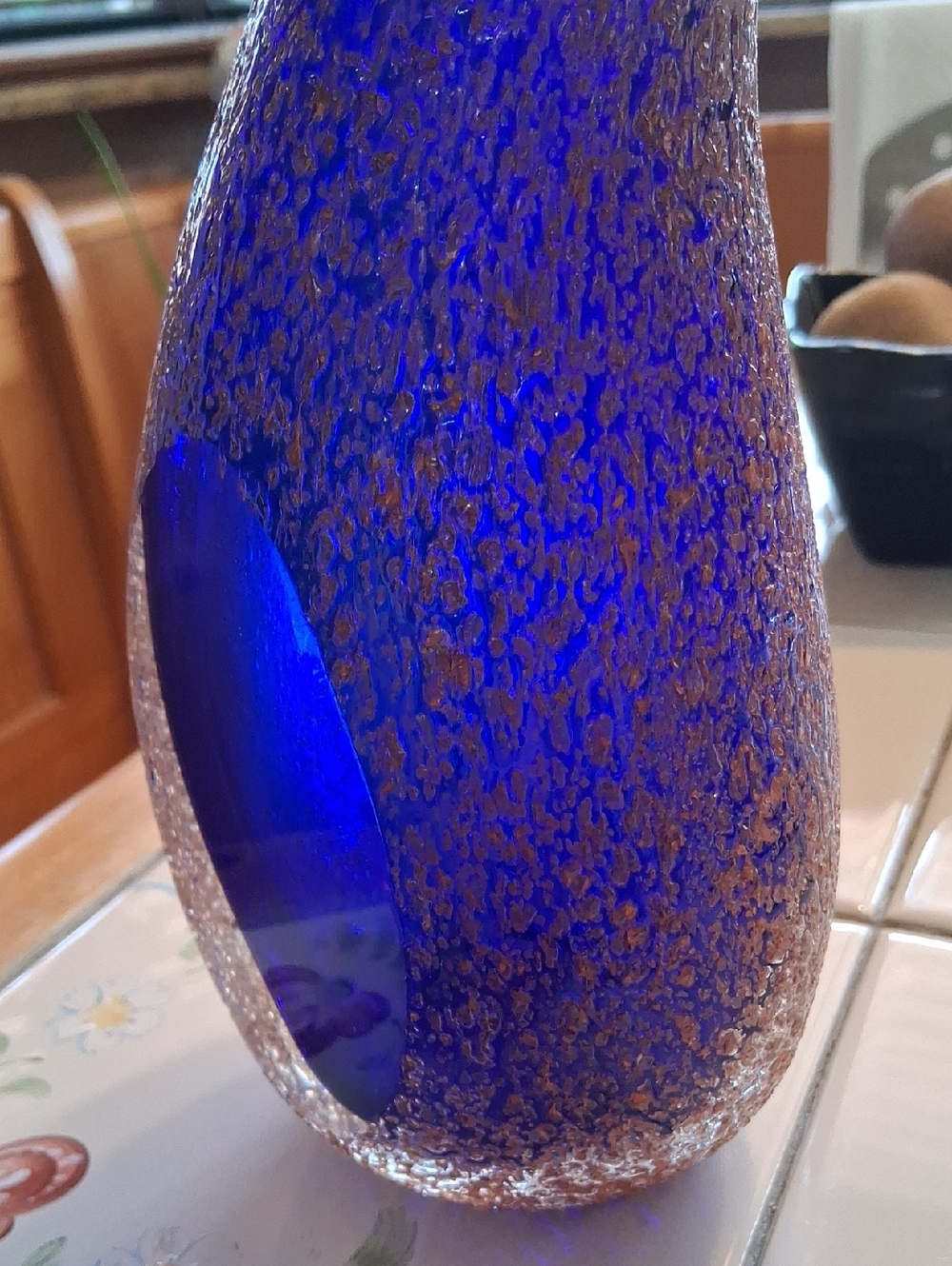 Super RARE Murano Cobalt Blue Glass Vase Gold TXTRD. By, Alessandro Mandruzzato. - Picture 15 of 16
